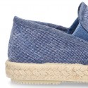 Washed Cotton canvas kids SLIP ON Espadrille shoes with elastic bands.