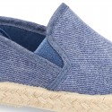 Washed Cotton canvas kids SLIP ON Espadrille shoes with elastic bands.