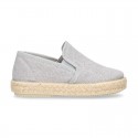 Washed Cotton canvas kids SLIP ON Espadrille shoes with elastic bands.