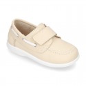 Washable leather kids Boat shoes laceless.