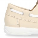 Washable leather kids Boat shoes laceless.