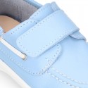 Washable leather kids Boat shoes laceless.