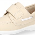 Washable leather kids Boat shoes laceless.