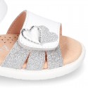 White little Washable leather Sandal shoes with double hook and loop closure.