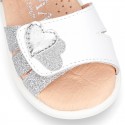 White little Washable leather Sandal shoes with double hook and loop closure.