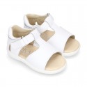 T-Strap Washable leather Sandal shoes with hook and loop closure.