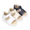 T-Strap Washable leather Sandal shoes with hook and loop closure.