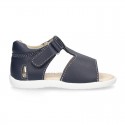 T-Strap Washable leather Sandal shoes with hook and loop closure.