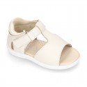 T-Strap Washable leather Sandal shoes with hook and loop closure.