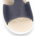 T-Strap Washable leather Sandal shoes with hook and loop closure.