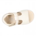 T-Strap Washable leather Sandal shoes with hook and loop closure.