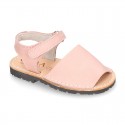 SOFT NOBUCK leather Menorquina sandals with hook and look strap.