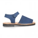 SOFT NOBUCK leather Menorquina sandals with hook and look strap.