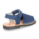 SOFT NOBUCK leather Menorquina sandals with hook and look strap.