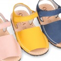 SOFT NOBUCK leather Menorquina sandals with hook and look strap.