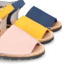 SOFT NOBUCK leather Menorquina sandals with hook and look strap.