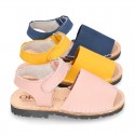 SOFT NOBUCK leather Menorquina sandals with hook and look strap.