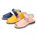 SOFT NOBUCK leather Menorquina sandals with hook and look strap.