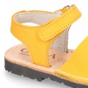 SOFT NOBUCK leather Menorquina sandals with hook and look strap.