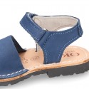 SOFT NOBUCK leather Menorquina sandals with hook and look strap.