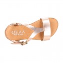 METAL Nappa Leather T-Strap girl sandal shoes with buckle fastening.