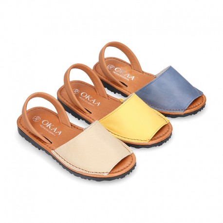 SOFT NAPPA combined leather Menorquina sandals with rear strap.