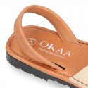 SOFT NAPPA combined leather Menorquina sandals with rear strap.