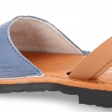 SOFT NAPPA combined leather Menorquina sandals with rear strap.