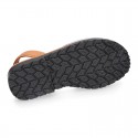 SOFT NAPPA combined leather Menorquina sandals with rear strap.