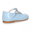 Suede leather T-Strap Little Mary Jane shoes with patent leather.