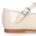 Suede leather T-Strap Little Mary Jane shoes with patent leather.