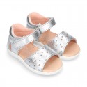 Little metal leather Sandal shoes with HEARTS design and hook and loop closure.