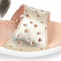 Little metal leather Sandal shoes with HEARTS design and hook and loop closure.