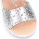 Little metal leather Sandal shoes with HEARTS design and hook and loop closure.