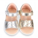 Little metal leather Sandal shoes with HEARTS design and hook and loop closure.