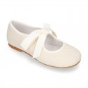 Little Angel style ballet flat shoes in LINEN with ties closure.