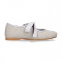 Little Angel style ballet flat shoes in LINEN with ties closure.