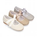 Little Angel style ballet flat shoes in LINEN with ties closure.