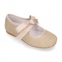 Little Angel style ballet flat shoes in LINEN with ties closure.