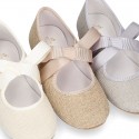 Little Angel style ballet flat shoes in LINEN with ties closure.