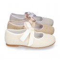 Little Angel style ballet flat shoes in LINEN with ties closure.