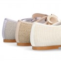 Little Angel style ballet flat shoes in LINEN with ties closure.