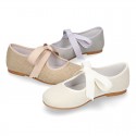 Little Angel style ballet flat shoes in LINEN with ties closure.