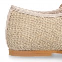 Little Angel style ballet flat shoes in LINEN with ties closure.