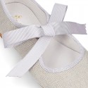 Little Angel style ballet flat shoes in LINEN with ties closure.