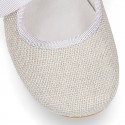 Little Angel style ballet flat shoes in LINEN with ties closure.