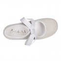 Little Angel style ballet flat shoes in LINEN with ties closure.