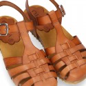 Cowhide leather sandal shoes BIO style to dress with jelly design and buckle fastening.