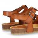 Cowhide leather sandal shoes BIO style to dress with jelly design and buckle fastening.