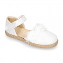 METAL WHITE canvas espadrille shoes with FLOWER design and hook and loop strap.